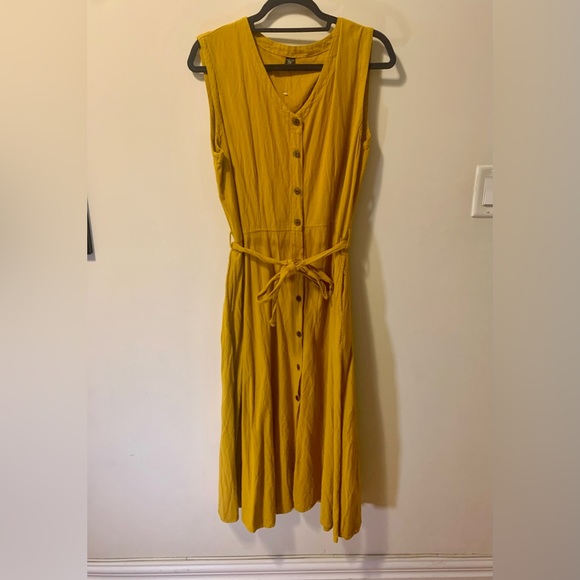 Handmade in Nepal Mustard Yellow Tie-Waist Button Down Midi Dress | Extra Large - Picture 6 of 7